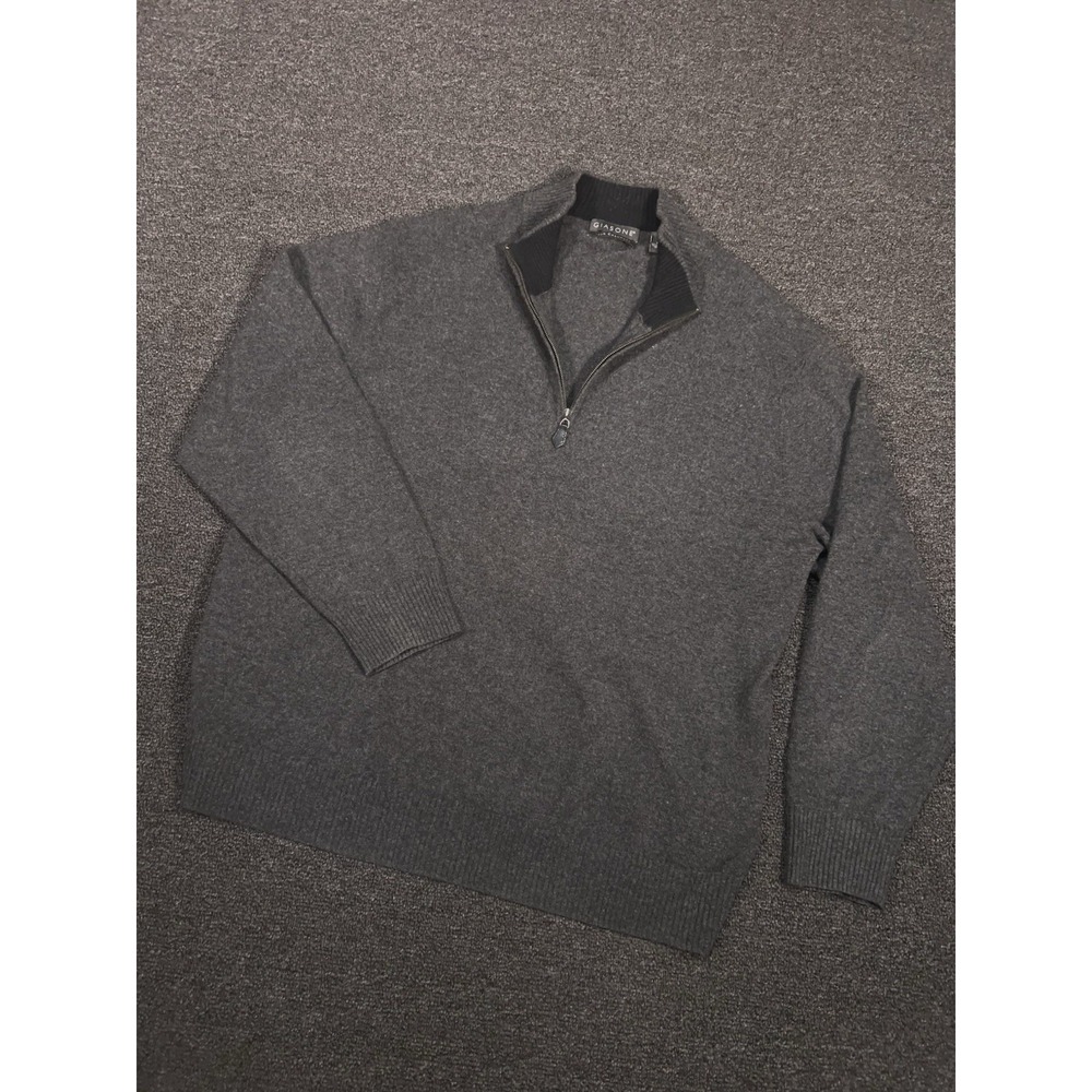 Giasone Sweater Men's 2XL Gray 100% Cashmere 1/4 Zip Preppy Old Money